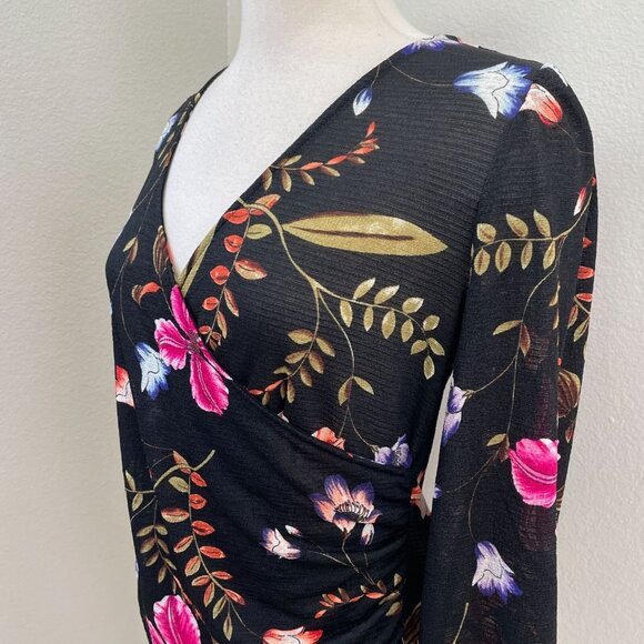 NEW $49 Express Womens Small Floral Surplice Top Blouse Long Sleeve Shirt - Picture 2 of 10